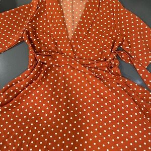 PrettyLittleThing Orange Polka Dot Long Sleeve Dress